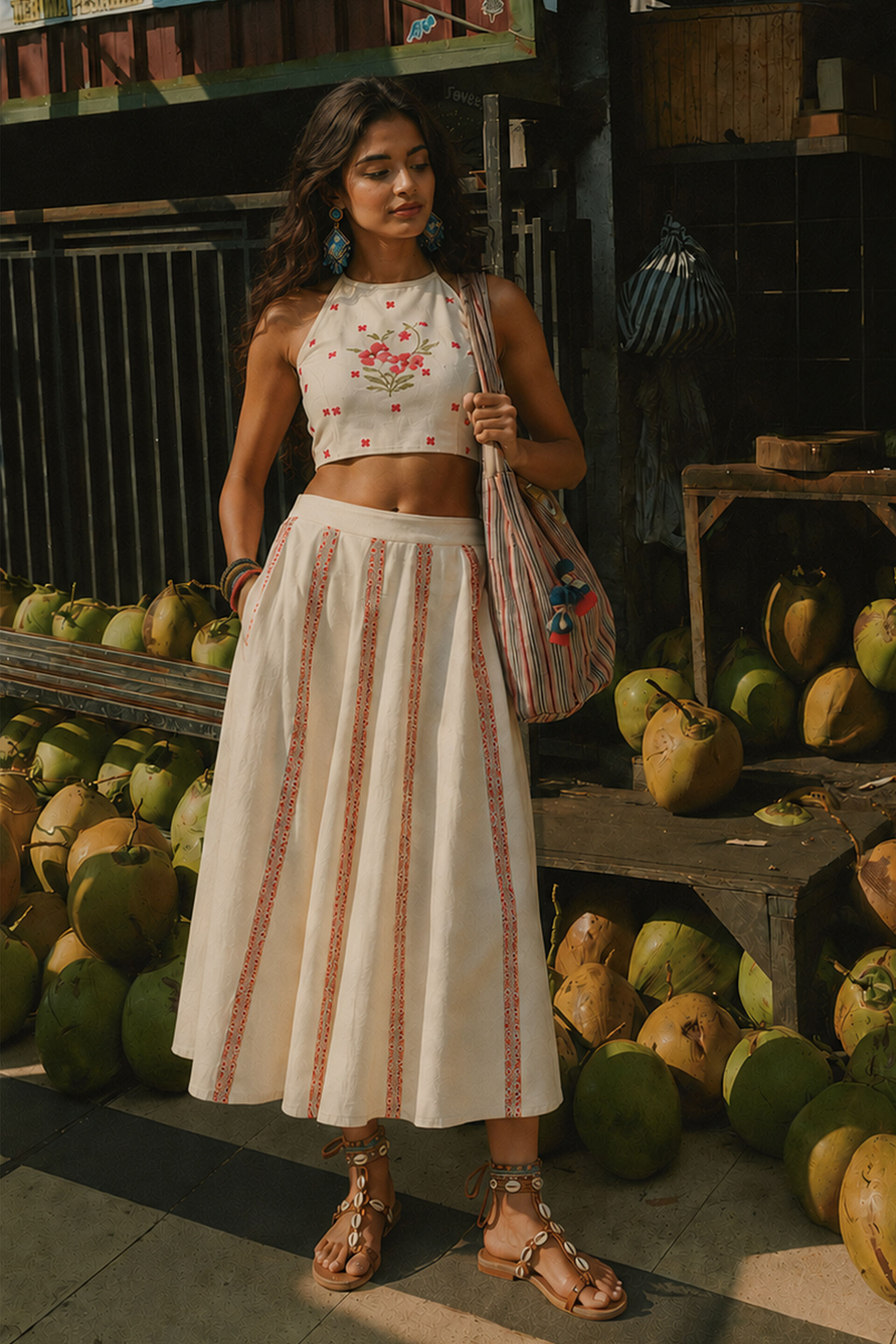 Quiet Sand Embroidered Skirt Set, Off White, image 2
